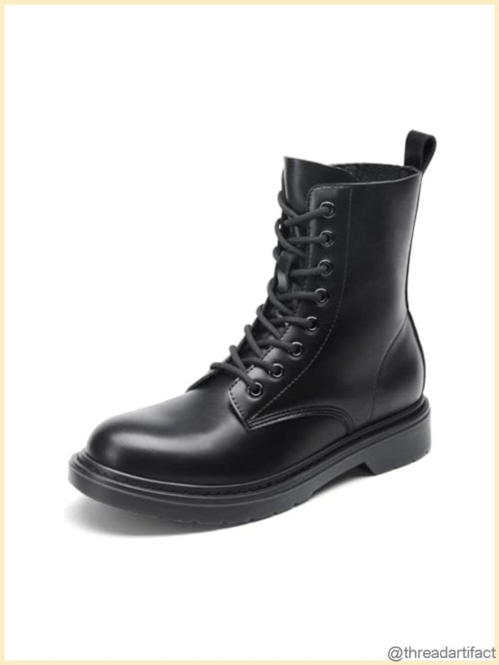 Women Combat Boots Lace-up Low Heel Ankle Booties Faux Leather